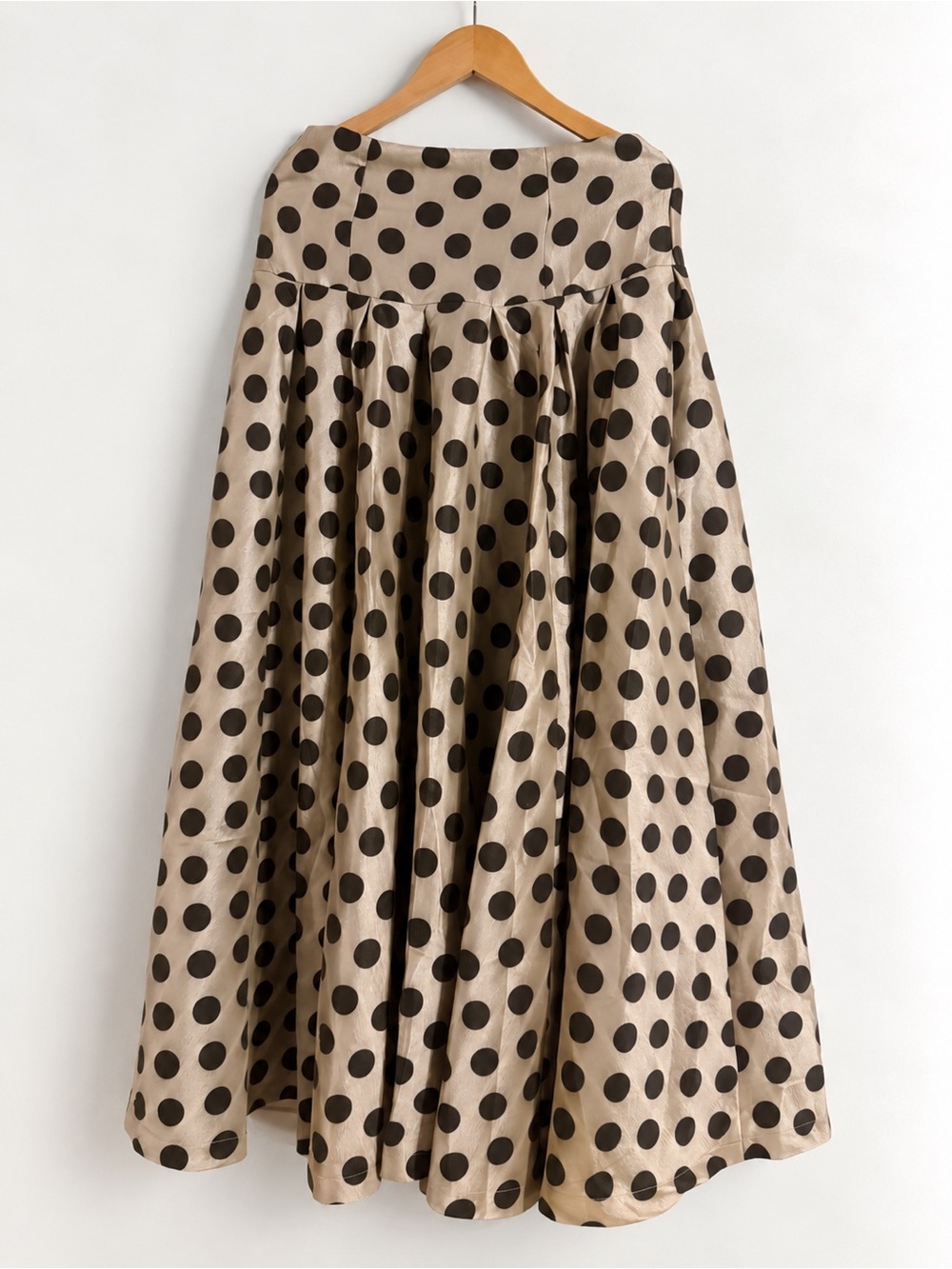 Shabby Apple Beige Midi Skirt with Black Polka Dots
